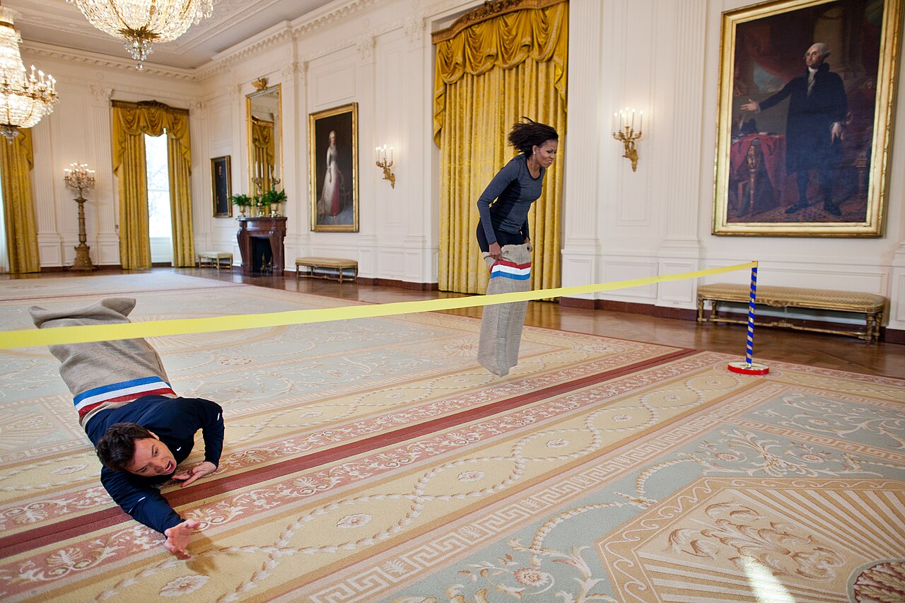 Jimmy Fallon — Jimmy Fallon and Michelle Obama potato sack race
